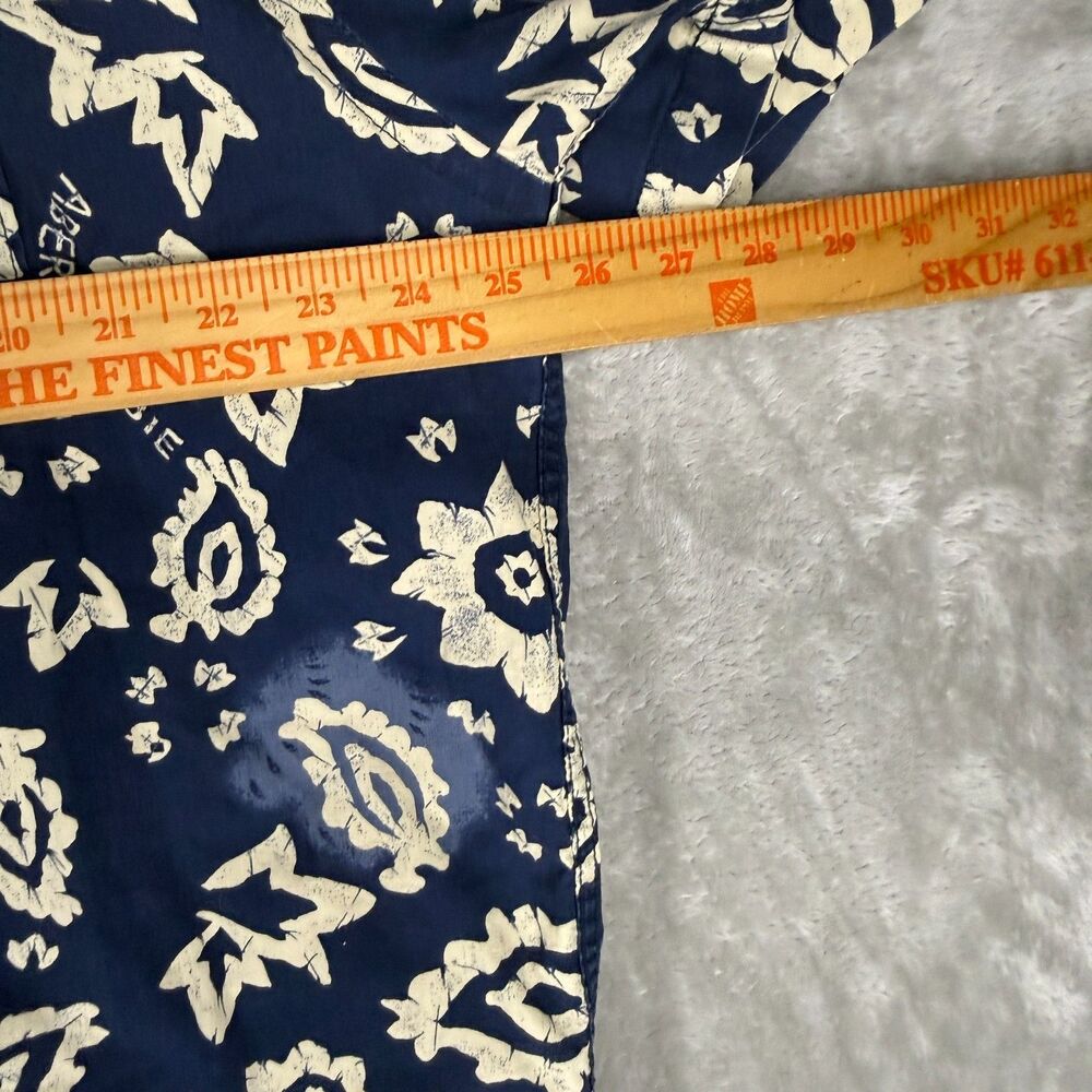 Vtg 90s Abercrombie & Fitch Hawaiian Shirt Mens Large Blue Floral Wood Buttons - Picture 5 of 11
